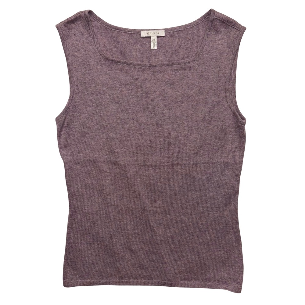 FLAW Escada Womens Wool Knit Sleeveless Top Mauve Purple Square Neck Size 34